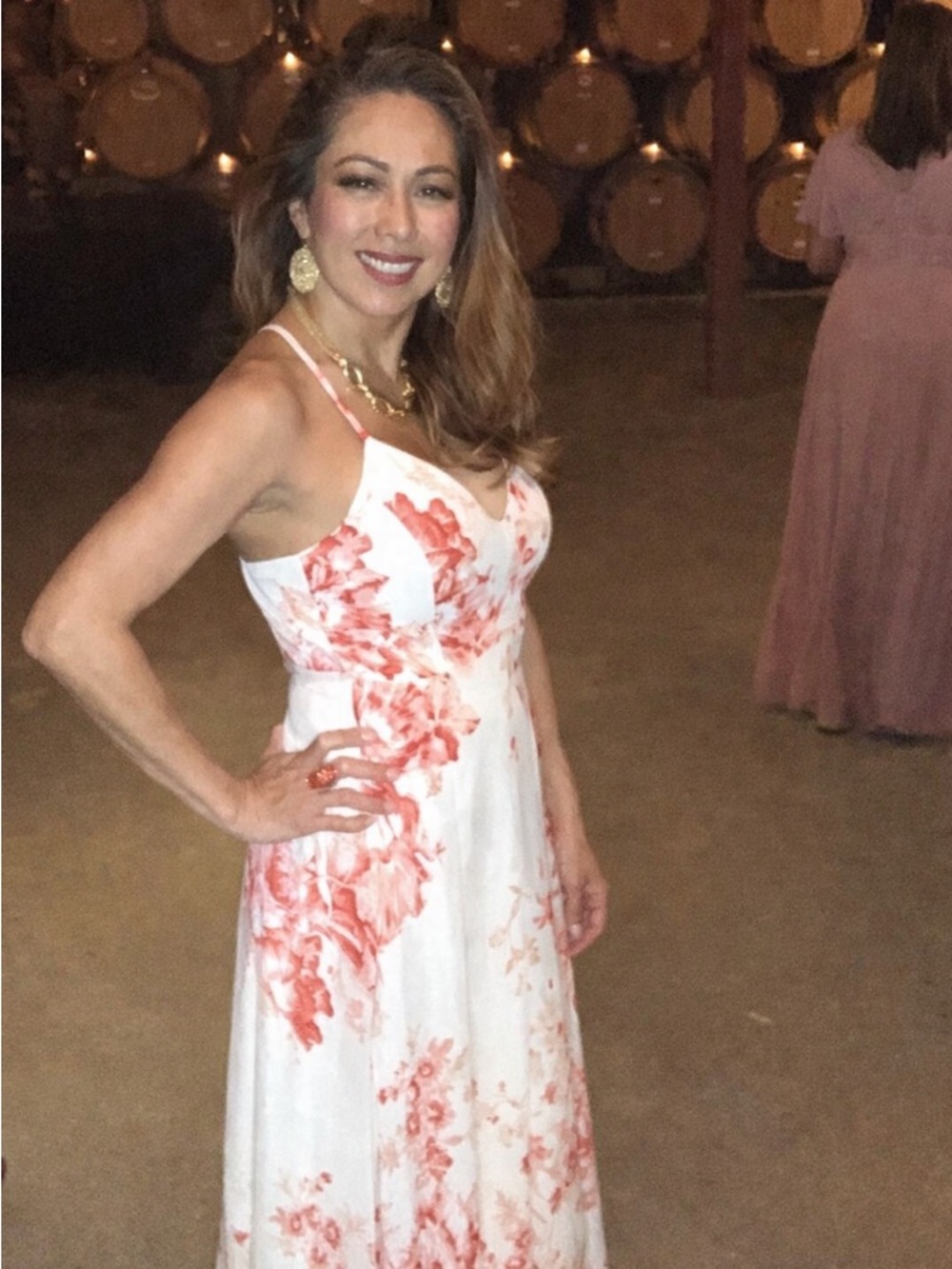 Lulu's Cream Pink Floral Wedding Guest Maxi Wrap Dress - Picture 2 of 3